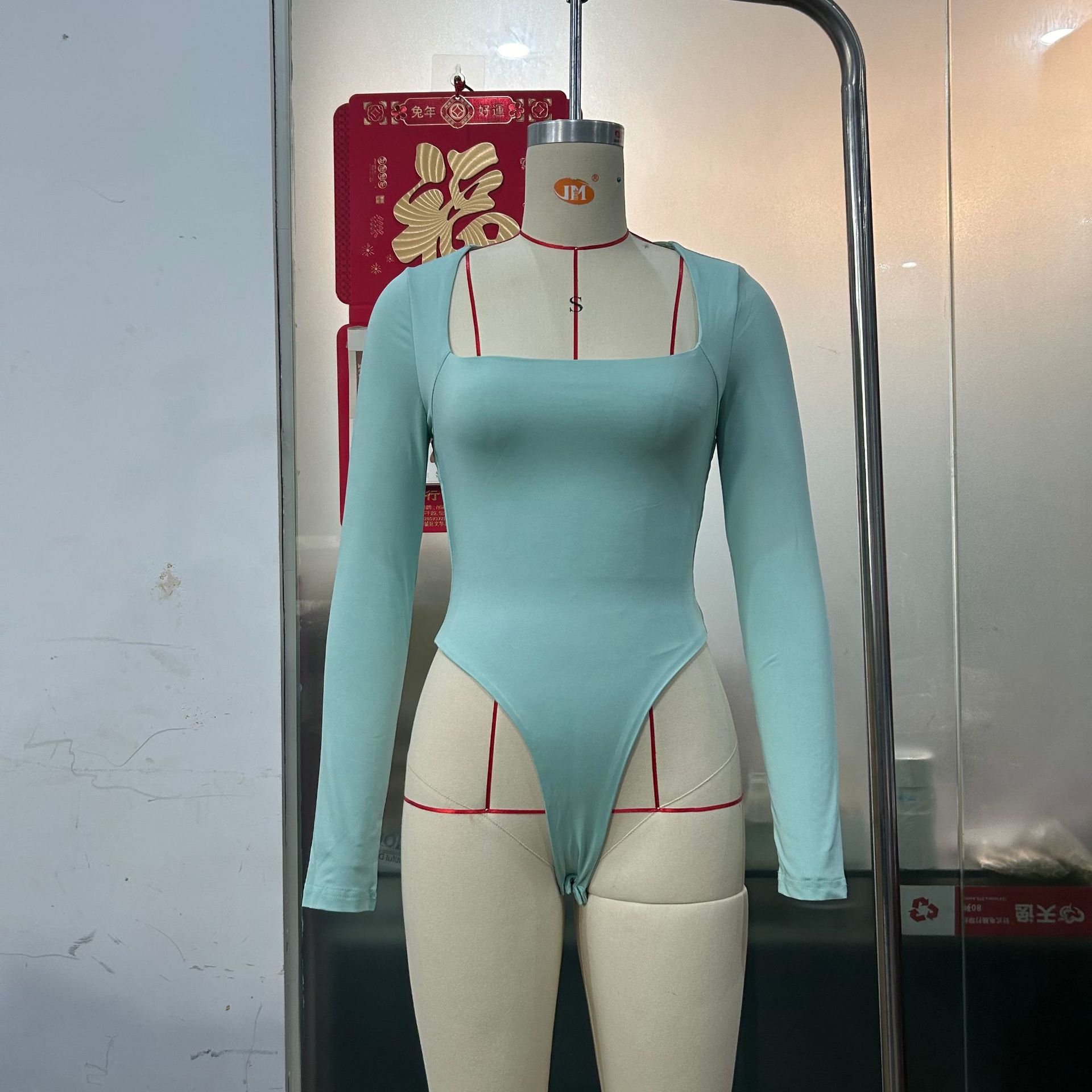 Mono para mujer, nuevo, con cuello cuadrado, manga larga, sexy, de doble capa, con botones a presión, camiseta básica SU3689
