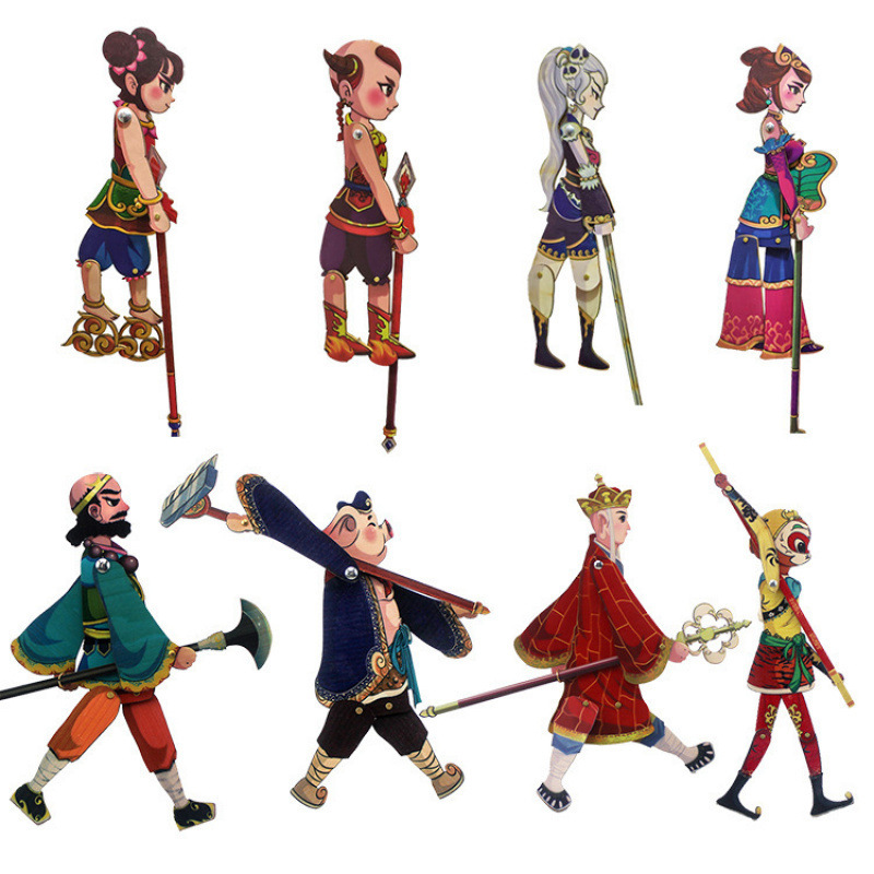 Free Shipping Journey to the West Shadow Play Full Set of Performance Props Wooden with Operating Rod Ancient Style Nostalgic Toy Shadow Puppet Wholesale
