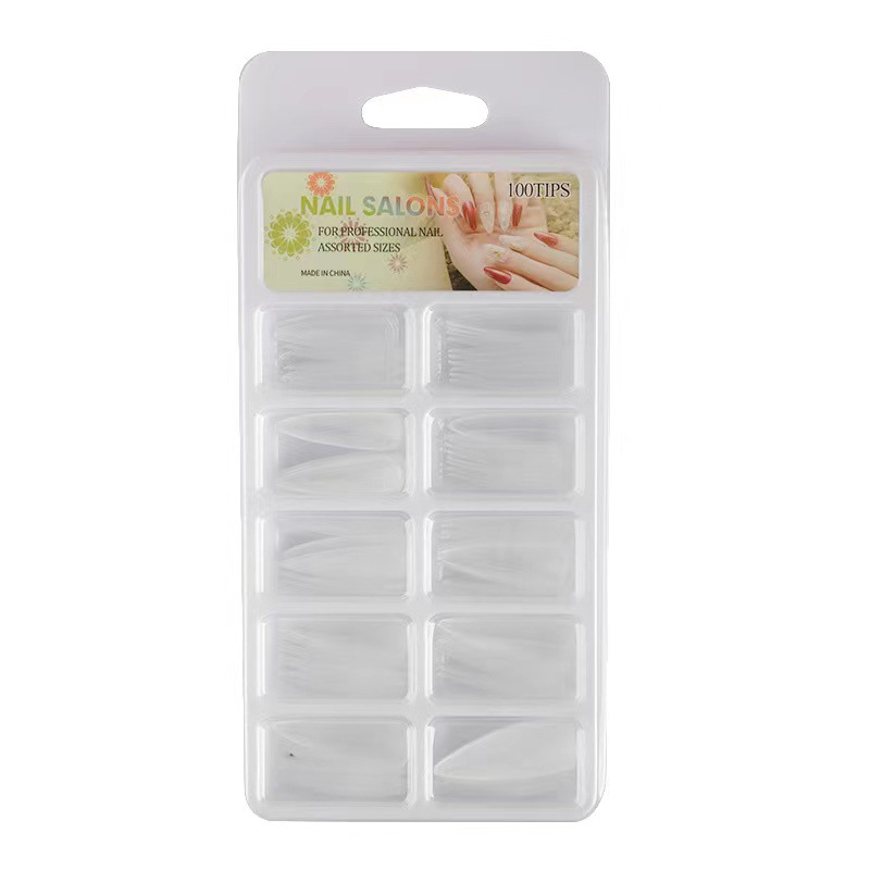 Nueva pieza de esmalte de uñas ultrafino transparente sin costuras sin talla-molienda completa Mitad de doble uso de uñas falsas parche de uñas 100 piezas caja de ampolla 1