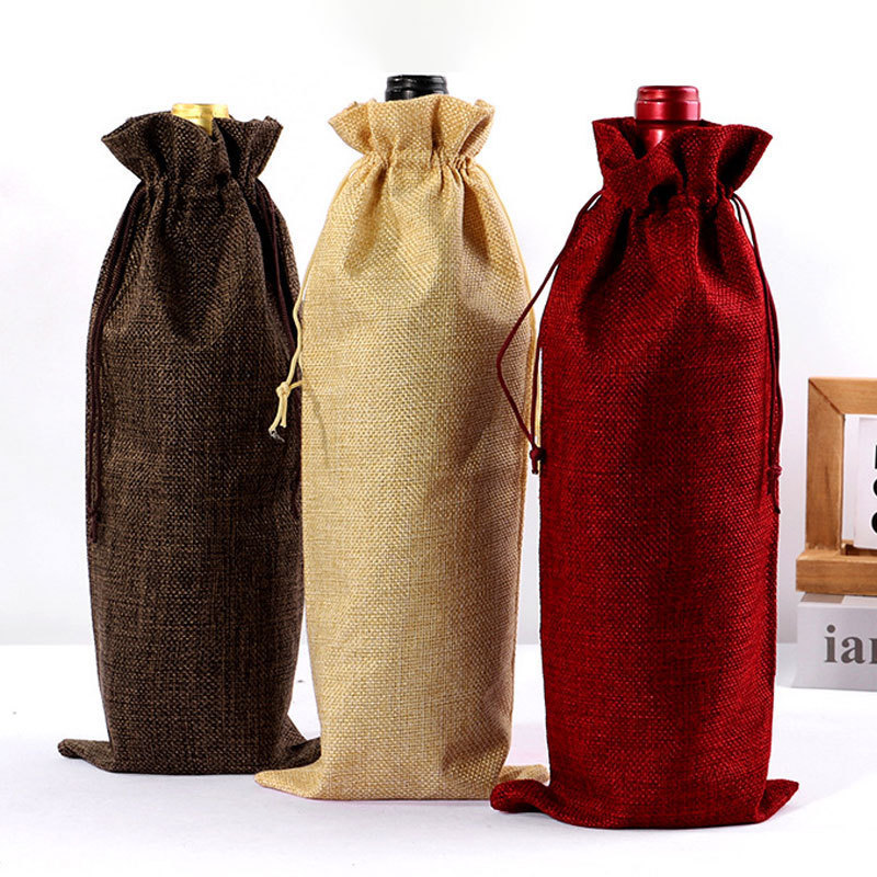 Customized Linen Bags, Drawstring Bags, Coarse Linen Small Bags, Jute Bags, Wine Bottle Storage, Long Linen Bags, Custom-Made