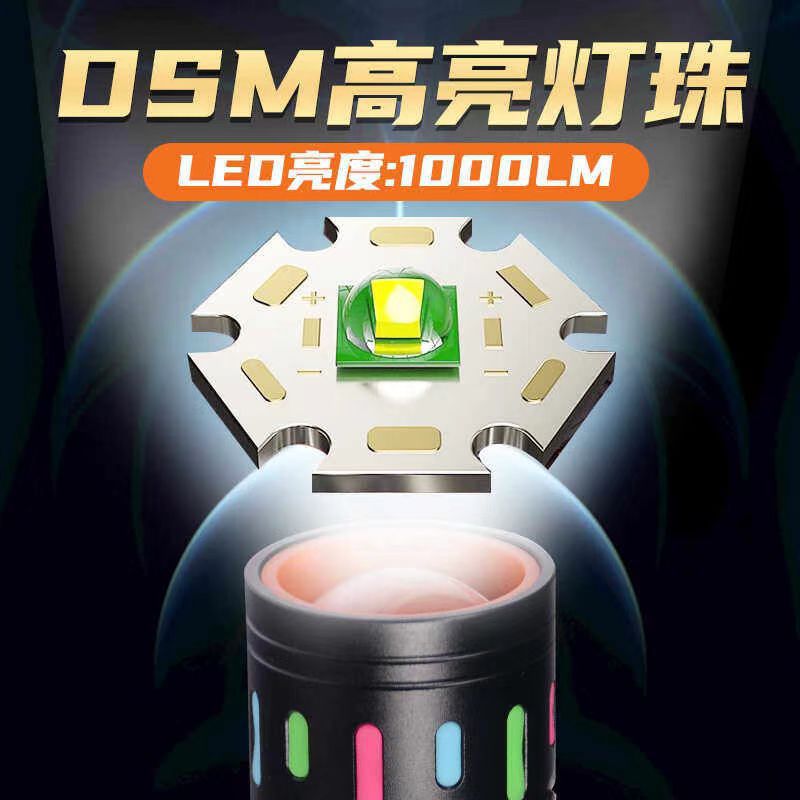 Lintera portátil de mano transfronteriza con zoom recargable con lámpara lateral al aire libre luz intensa pistola láser de larga duración