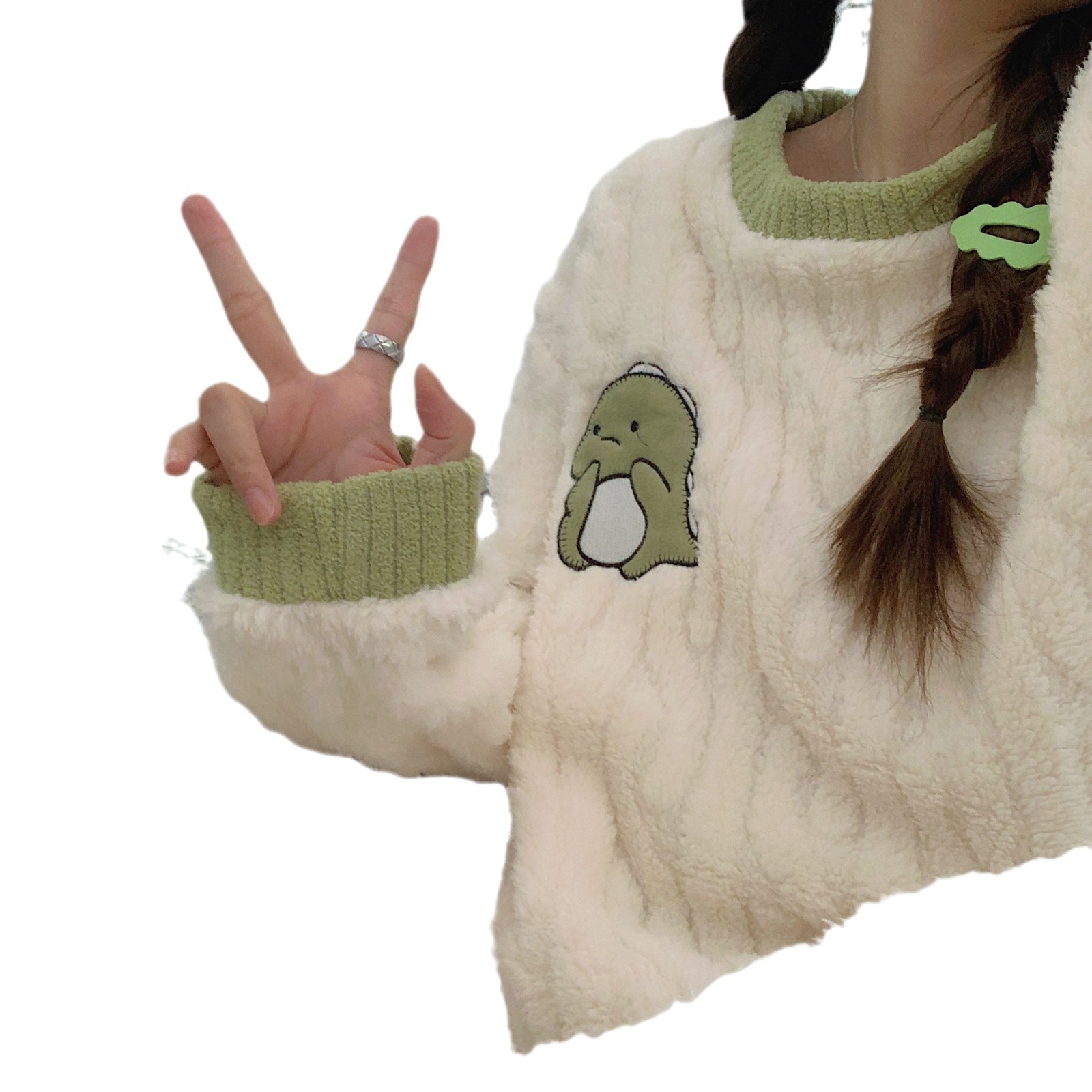 겨울 컷 꽃 벨벳 두꺼운 간단한 캐주얼 잠옷 여성용 긴팔 폭발 따뜻한 기모 홈 의류 여성 세트