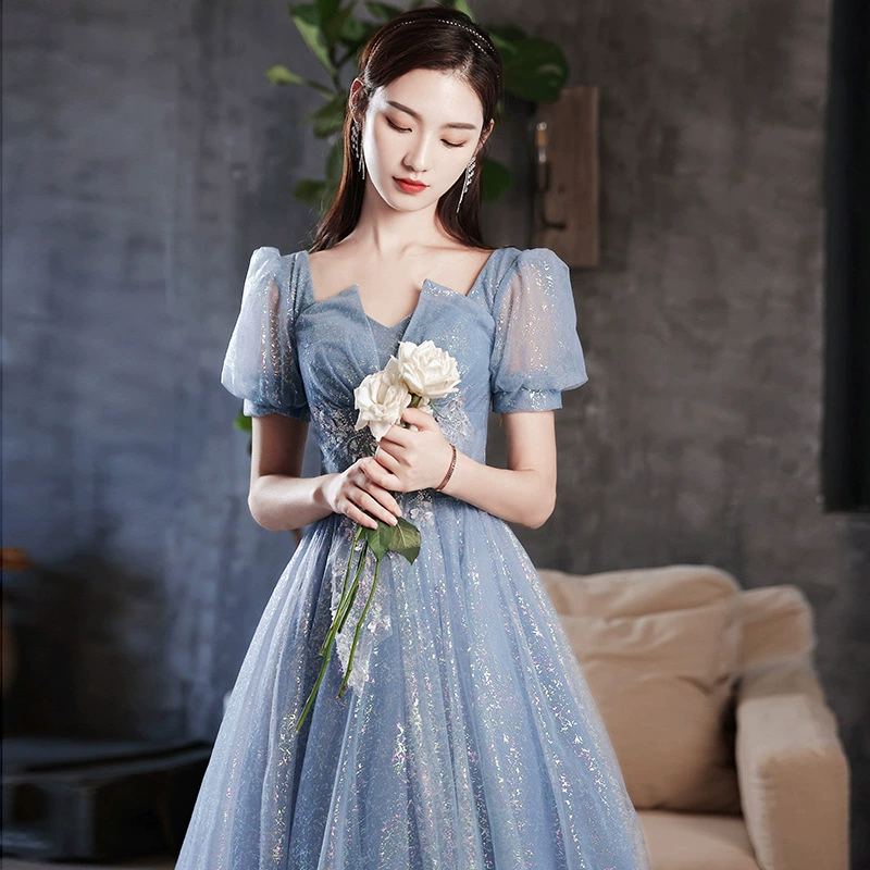 Autumn blue design evening dress