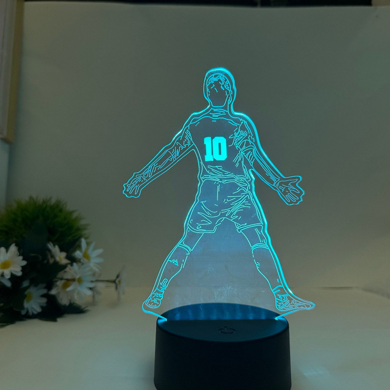 Cross-Border Popular World Cup Football Star 3D Night Light 7-Color Touch Remote Control Led Bedroom Table Lamp Wholesale