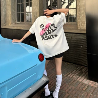 重磅纯棉精梳紧密英文图案印花短袖T恤女夏季新款上衣打底衫