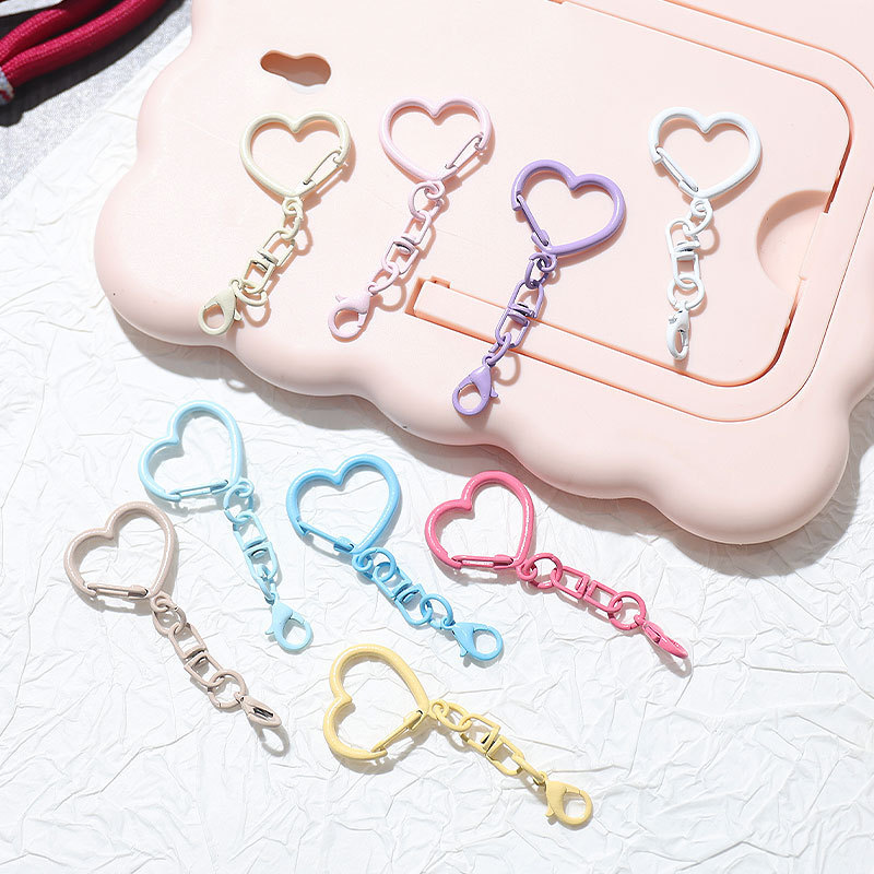 New Heart-Shaped Lobster Clasp Keychain DIY Handmade Bead Bag Pendant Accessories Wholesale