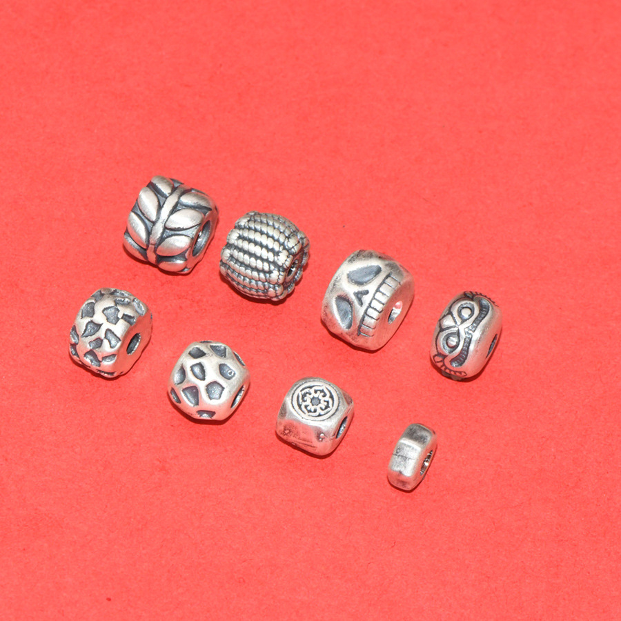 S99 Pure Silver Concave-Convex Spacer Beads with Six-Word Mantra, Loose Beads for DIY Handmade Beading, Stringing, and Barrel Bead Accessories