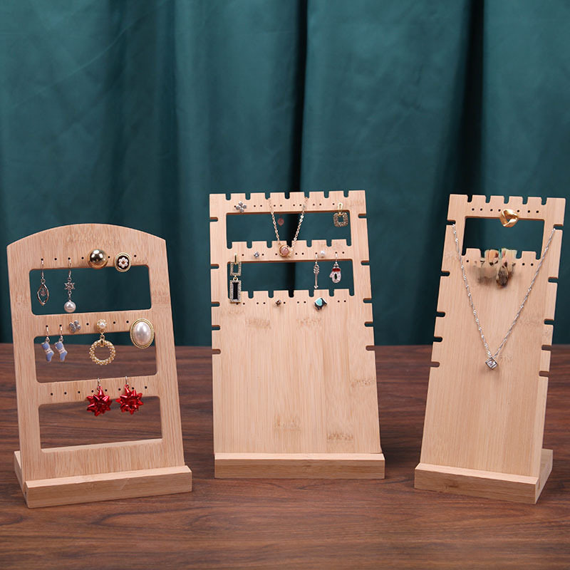 Wood and Bamboo Ear Pendant Necklace Display Stand, Ear Pendant Accessory Storage Rack, Jewelry and Gemstone Showcase