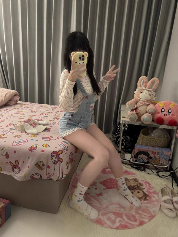 日系软妹甜美多巴胺牛仔背带裤女学生韩版显瘦夏季新款连体短裤潮|undefined