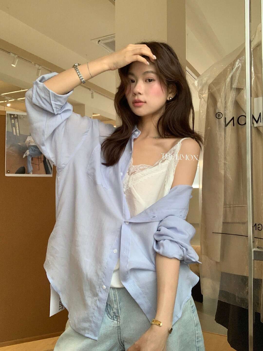 Áo sơ mi nữ tay dài chất liệu tencel phong cách lười biếng ấm áp — Vàng nhạt, xanh lam, Xanh lá cây nhạtcolor, màu hồng chi tiết 74