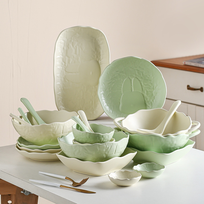 Ceramic Tableware Scandinavian Relief Underglaze Color Bowl and Plate Flavor Plate Set High-Looking Creative Household Porcelain Bowl Dinner Plate Ceramic Tableware Scandinavian Relief Underglaze Color Bowl and Plate Flavor Plate Set High-Looking Creative Household Porcelain Bowl Dinner Plate