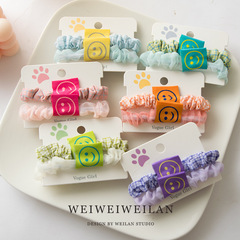 1卡2根格子小腸圈套裝簡約少女心笑臉布貼發圈ins甜美丸子頭髮飾