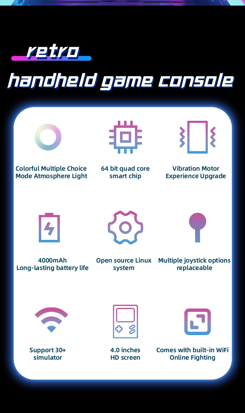 Grenzüberschreitende tragbare 4-Zoll-Open-Source-WLAN-Online-Spielkonsole im Retro-Arcade-Stil (DC40V)._voghion.com