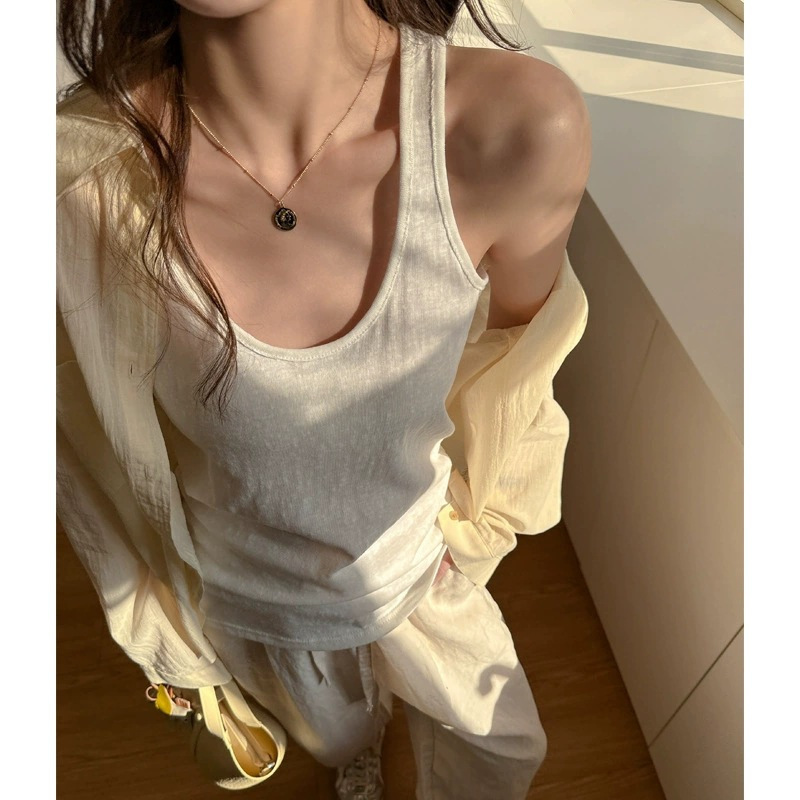 Snowflake cotton U-neck tank top for women, summer thin style, suitable for both inner and outer wear, loose and versatile racerback top