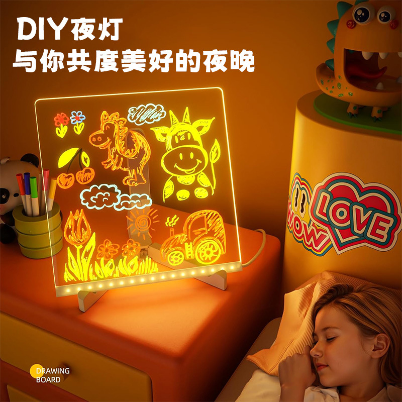 Tablero de dibujo luminoso para niños, soporte, tablero de graffiti de escritura borrable, tablero de escritura luminoso led, tablero de dibujo de mensajes, caballete 6