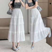 高腰A字白色半身裙设计感小众蕾丝蛋糕裙子梨形身材遮肉显瘦长裙