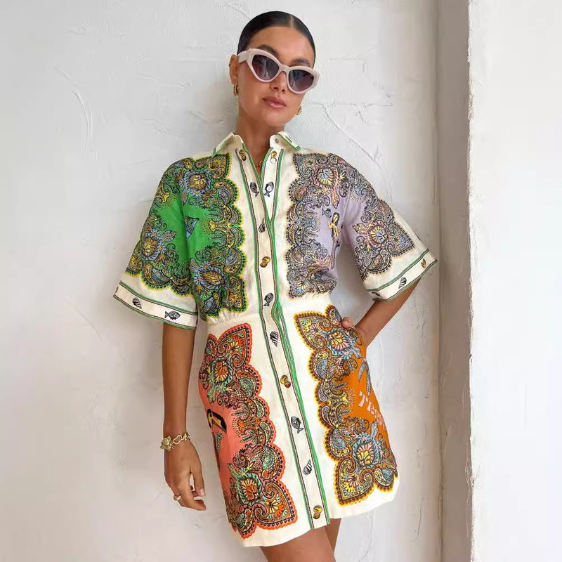 2023 European and American Cross-border Hot Selling Printed Shirt Dress Fashion Casual Slim-fit Long Cotton and Linen Shirt 2023 European and American Cross-border Hot Selling Printed Shirt Dress Fashion Casual Slim-fit Long Cotton and Linen Shirt