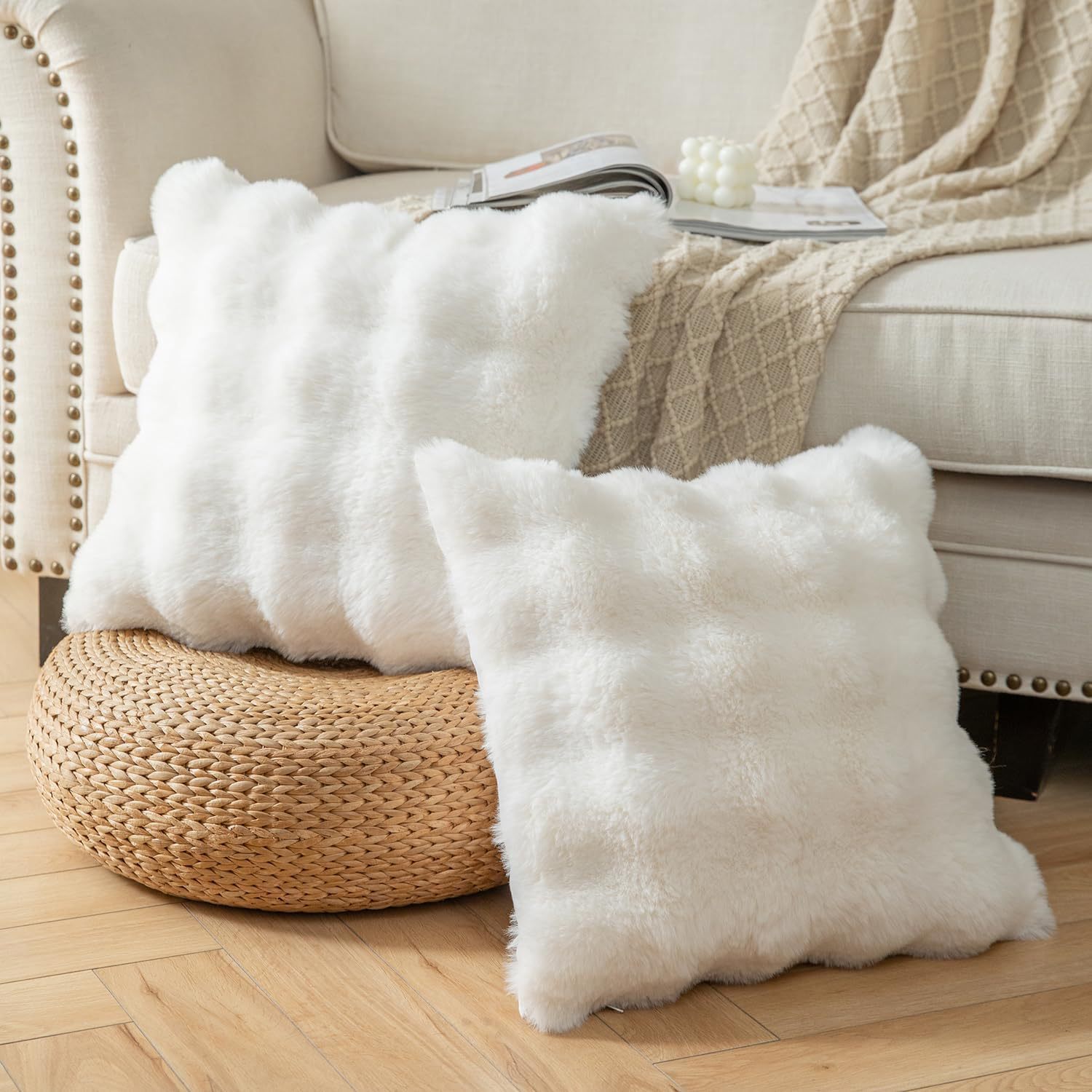 Amazon espuma almohada de peluche simple lujo ligero negro y blanco retro almohada de peluche conejo sofá cojín funda de almohada
