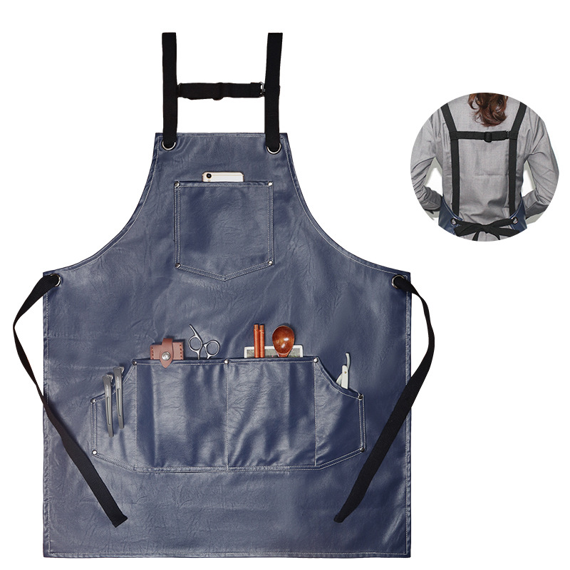Comercio exterior PU delantal impermeable a prueba de aceite de cuero suave cabello permanente teñido artista cocina catering ropa de trabajo hogar delantal al por mayor