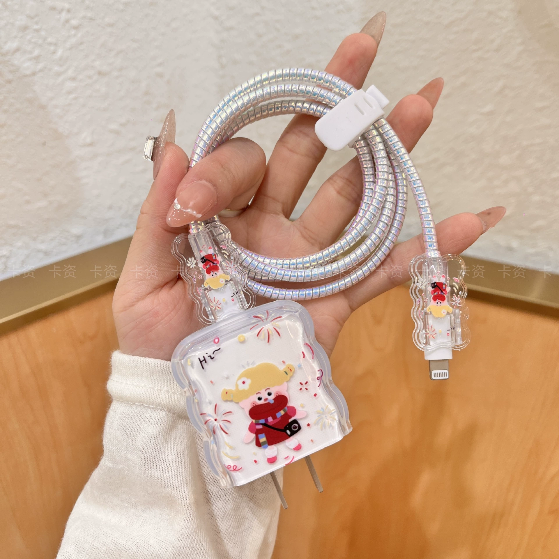 Чехол для зарядного устройства Apple 20W с дизайном в стиле Ins: кошка, мультяшный фейерверк, девушка.