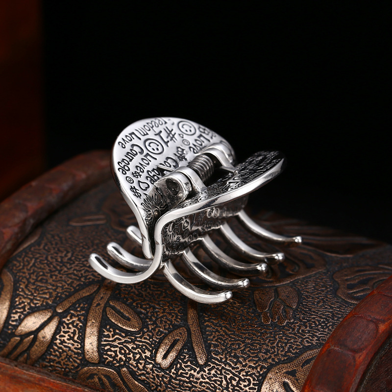 S925 Sterling Silver Jewelry Trendyy Women's Thai Silver English Letter Graffiti Hairpin Hair Accessories Personalized Korean Fashion Jewelry