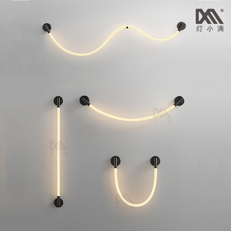 现代极简壁灯北欧奶油风氛围墙灯卧室客厅创意一字线条硅胶软长灯