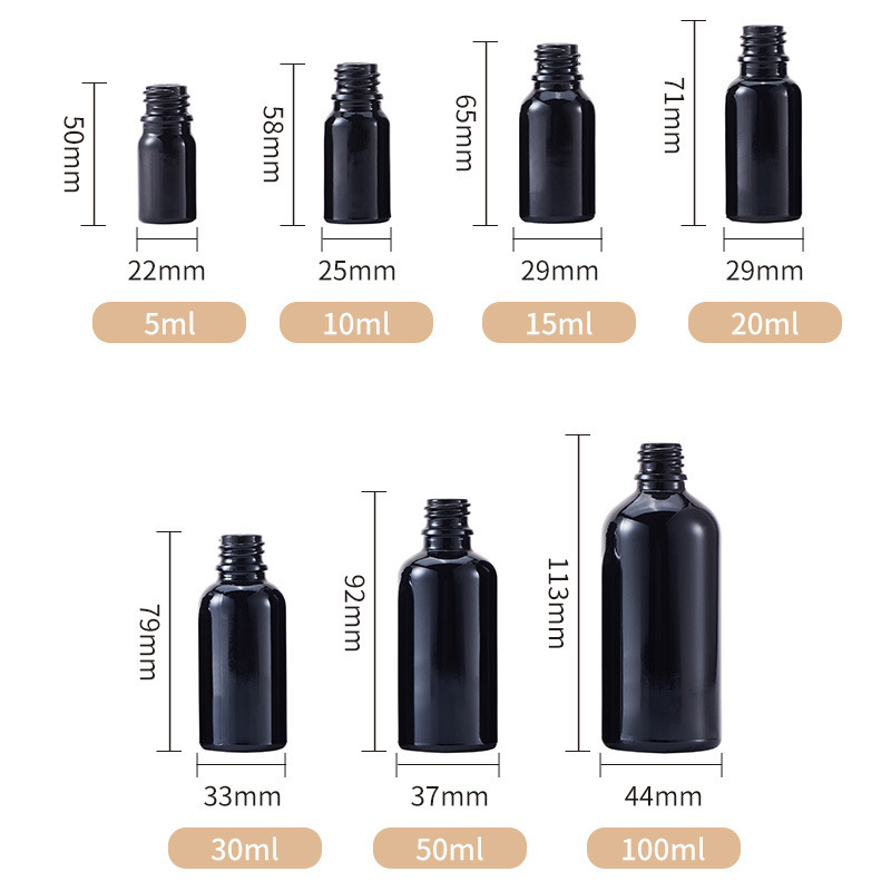 10ml黒色ドロッパーガラス精油瓶、20個のエッセンス分注瓶、5ml化粧品容器、遮光空瓶|undefined