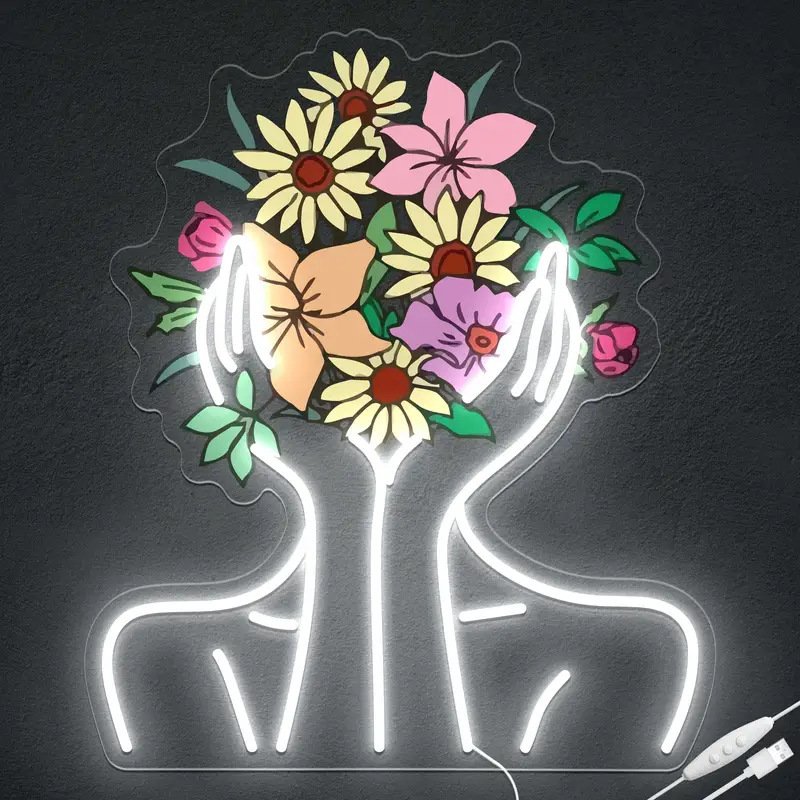 Dimmable Beauty Flower Uv Printing Neon Light Bedroom Flower Shop Decoration Wall Acrylic Base Plate Led Light Dimmable Beauty Flower Uv Printing Neon Light Bedroom Flower Shop Decoration Wall Acrylic Base Plate Led Light