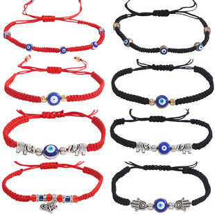 European and American Cross-border Explosive Bracelet Female Evil Eye Palm Blue Eye Evil Eye Red Rope Woven Adjustable Bracelet