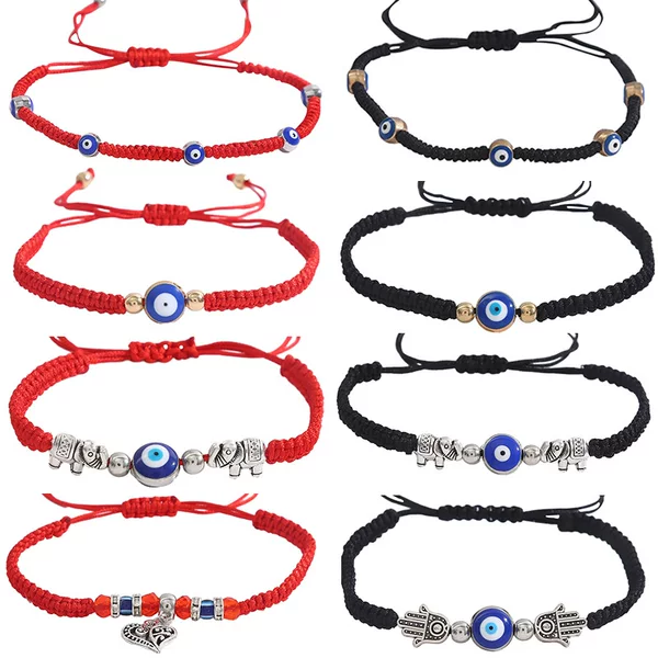 European and American Cross-border Explosive Bracelet Female Evil Eye Palm Blue Eye Evil Eye Red Rope Woven Adjustable Bracelet
