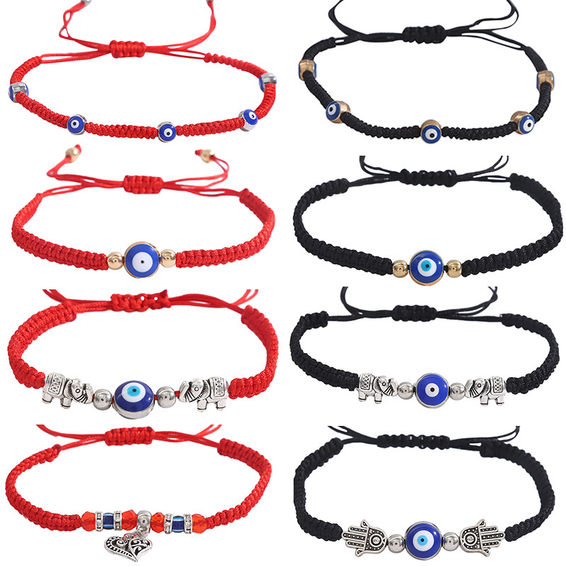 European and American Cross-border Explosive Bracelet Female Evil Eye Palm Blue Eye Evil Eye Red Rope Woven Adjustable Bracelet