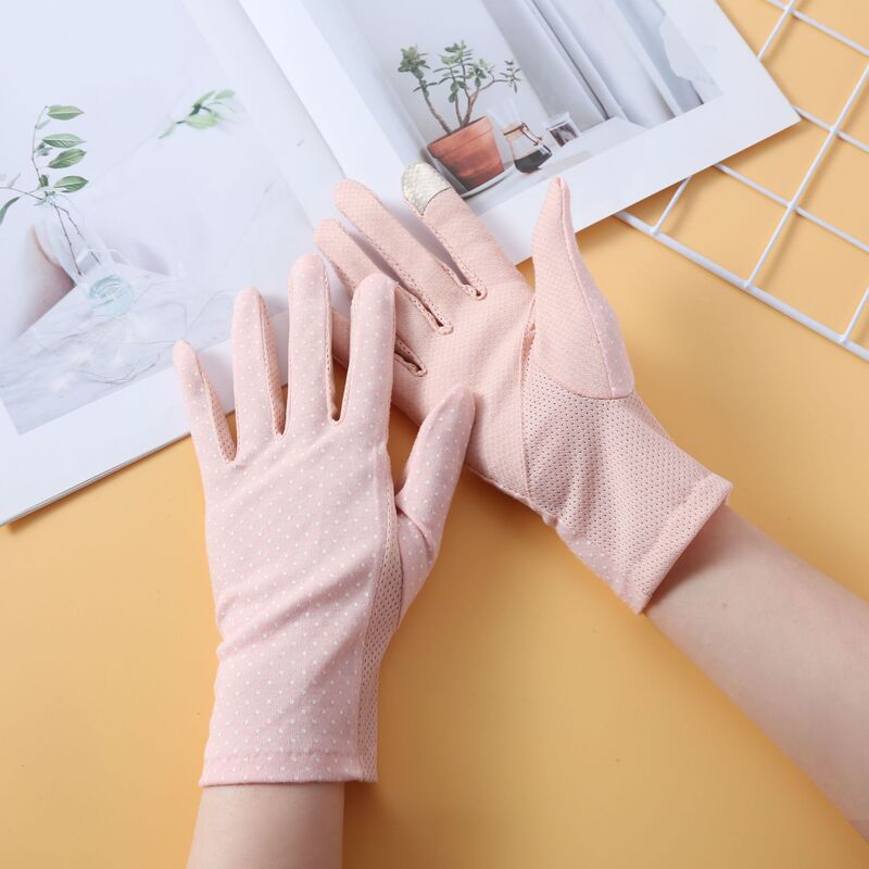 女性用夏の日焼け止め手袋、スポーツ、薄くて通気性のある水玉模様、春と秋の紫外線防止、屋外サイクリング、運転、タッチスクリーン|undefined