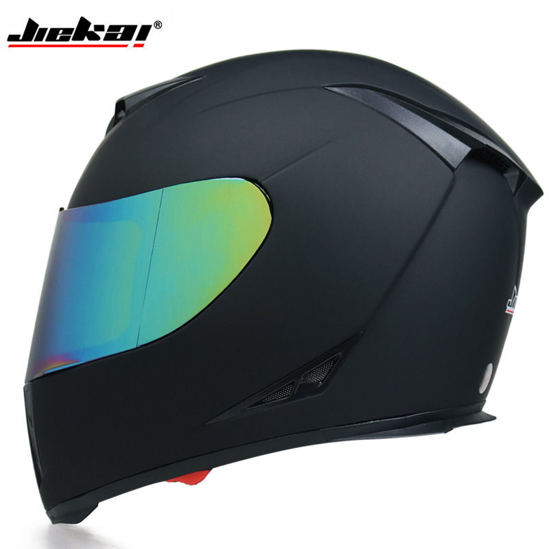 Jiekai casco de bicicleta de coche eléctrico casco completo de hombres y mujeres personalidad de la cubierta completa Four Seasons doble lente cálida tapa antiniebla