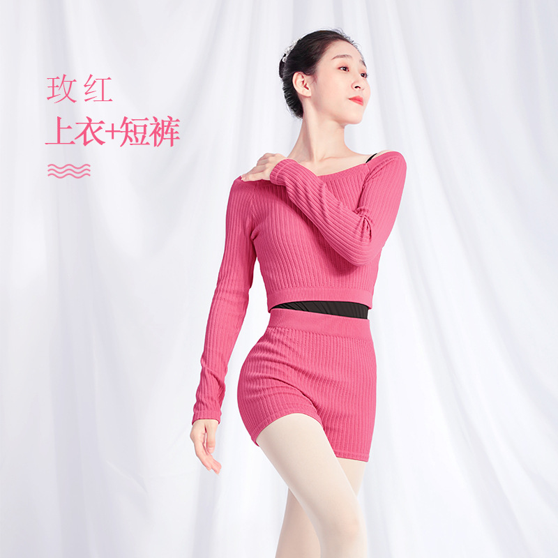 Danza de las mujeres adultas cálido otoño e invierno suéter de Ballet de manga larga fuera del cuello de fibra de bambú de punto ropa de práctica superior traje