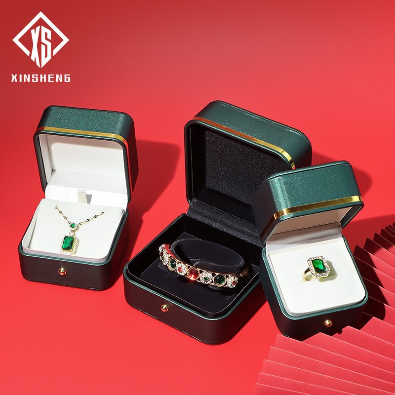 丸い角の蓋の金の辺のpu皮の高級な宝石のアクセサリーの箱の指輪のペンダントのイヤリングのブレスレットのネックレスのアクセサリーの包装箱|undefined