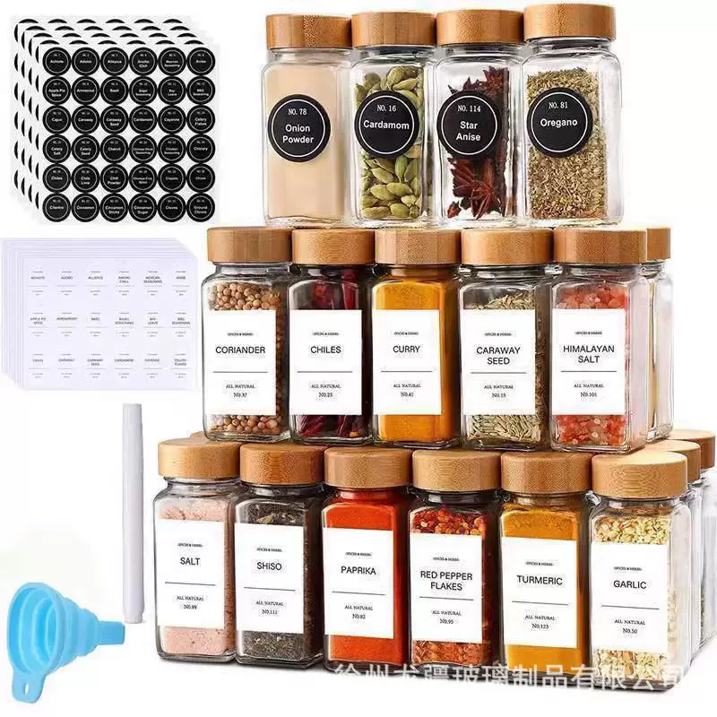 亚马逊120ml方形调料罐4oz相思木胡椒粉瓶撒料罐跨境24个装玻璃瓶