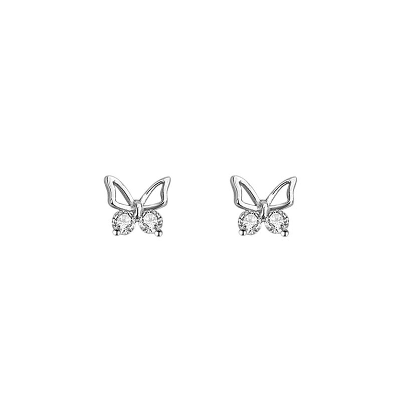 Sunburst Hollow Sparkling Diamond Butterfly Stud For Women, Niche Design, Simple And Compact, Autumn/Winter Earrings_voghion.com