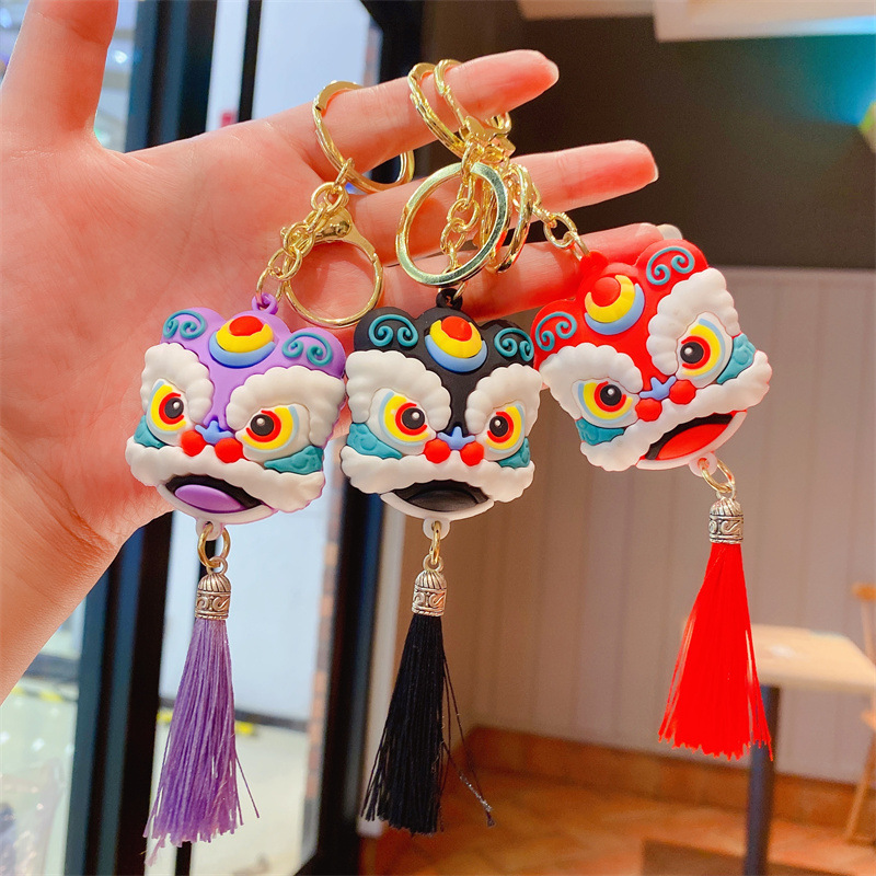 Year of the Horse Exquisite Chinese Style Lion Dance Pendant Car Keychain Bag Decoration New Year Gift Cartoon Keychain Wholesale