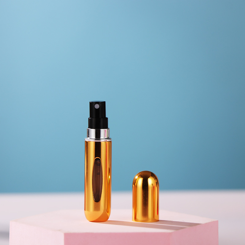 En stock nuevo 5ml de llenado de fondo mini botella de spray botella de perfume de aluminio portátil auto-bomba perfume sub-botella