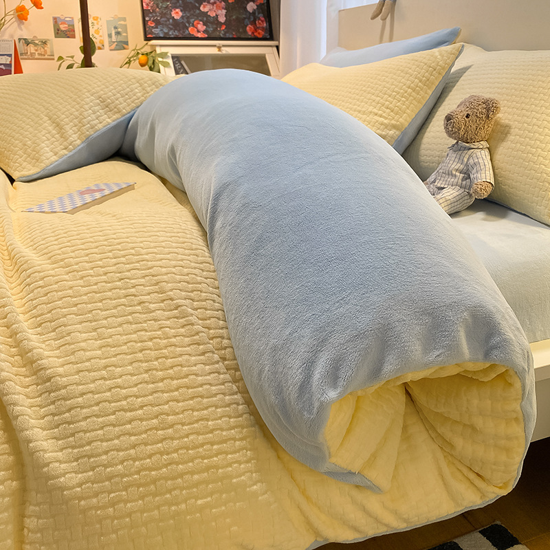 Funda de edredón de terciopelo de leche pieza individual 150x200x220 invierno más funda de edredón de terciopelo simple hoja de edredón de terciopelo de coral 4