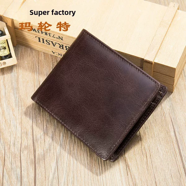 Genuine Leather Anti-Magnetic Wallet Men's Business Multi-Card Slot Wallet Anti-Theft Rfid Coin Purse 7313 Anti-Theft Card Holder