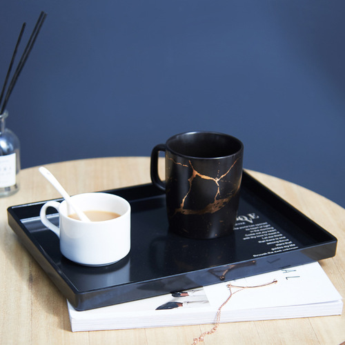 Plastic tray for teacups, hotel room, home cup, rectangular acrylic refreshment tray, black