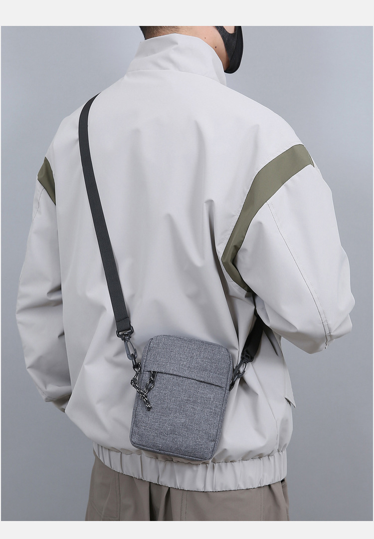 Small Size Men's Solid Color Oxford Cloth Zipper Crossbody Bag