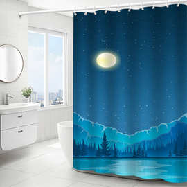 浴帘跨境批发涤纶3d数码印淋浴帘防水浴帘浴室隔断