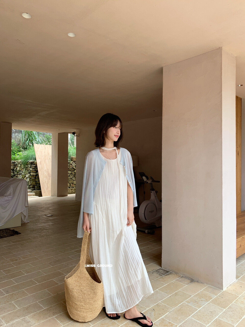 Đầm maxi nữ không tay chất liệu Tencel phong cách nghỉ dưỡng Hàn Quốc — trắng sữa, Bột cam, xanh lá cây chi tiết 23