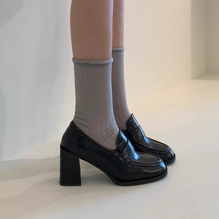 Koreanische Bestellung, super bequem! Handgefertigte Loafer mit weichem Blockabsatz, hochhackig, tief ausgeschnitten, aus kleinem Leder_voghion.com