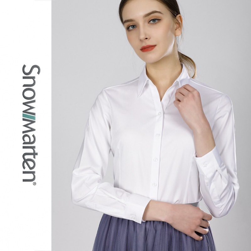 Bamboo Shirt Women's Long-sleeved Solid Color Simple Business Business Wear Fixture Dark Placket V-neck Collar Shirt