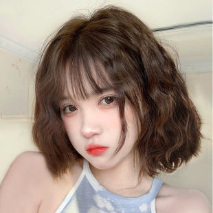 Short Curly Wig for Women, Corn Perm Style, Suitable for Round Faces, Natural Full Wig, Korean Bob Style, Comfortable and Breathable