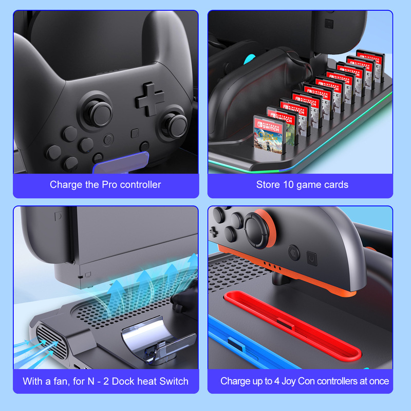 Switch2 冷却ファンベース Joycon 4 充電スタンド ゲームカード付き PRO ハンドル充電|undefined