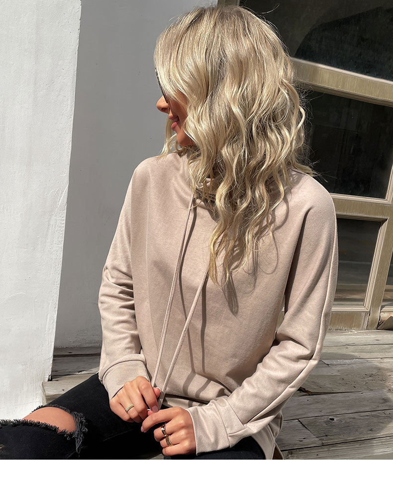 Düz Renk Yığın Yaka Orta Boy Spor Kazak Sweatshirt_voghion.com